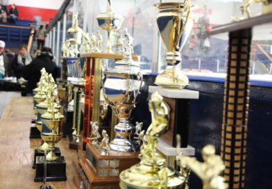 Trophies on a table